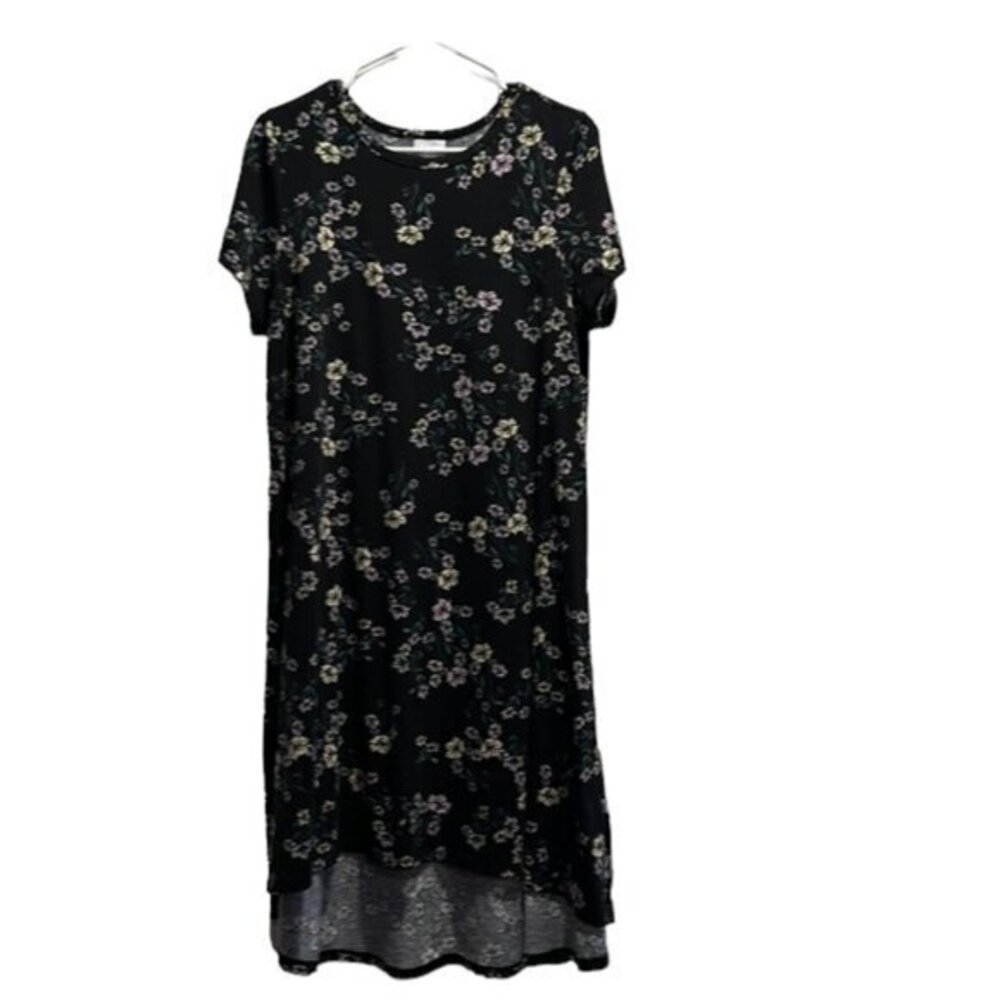Lularoe Solid Black Floral High Low Dress Size Med EUC #7056